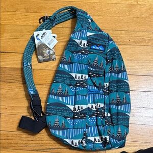 Kavu Teal & Black Patterned Rope Sling Backpack
